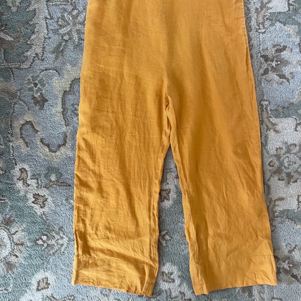 Everlane Square Neck Summer 100% Linen Crop Jumpsuit size 2 in Marigold yellow - Picture 4 of 8